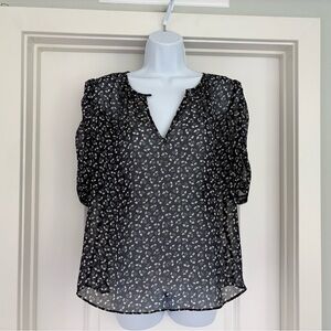 J. Crew Semi Sheer Floral Puff Sleeve Top S